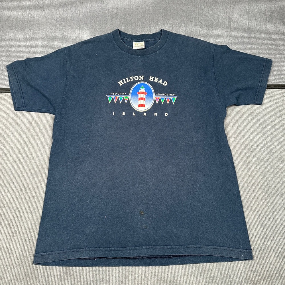 Vintage Hilton Head Island South Carolina Lighthouse T-Shirt Navy Blue Large